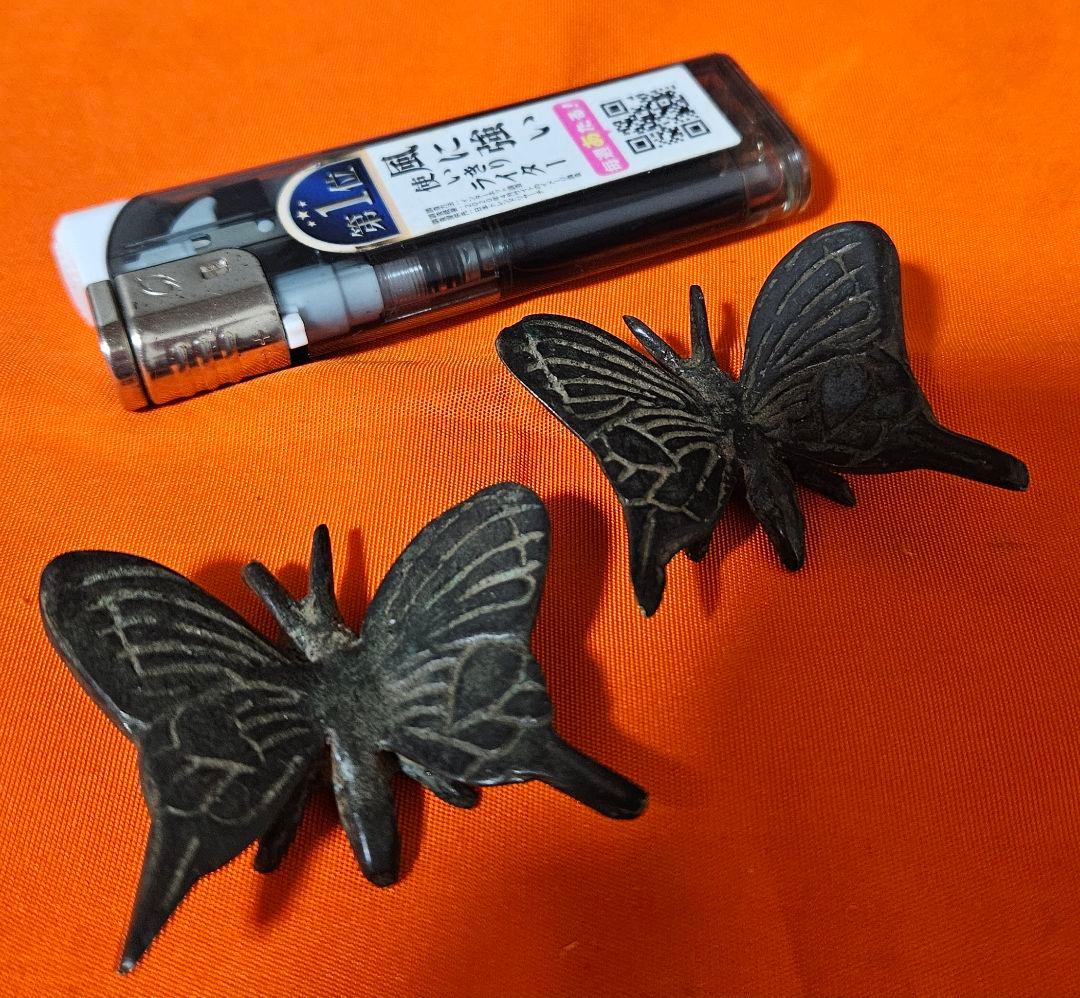 【時代古作品❗】古銅唐金　銅製　蝶型　 筆架　筆置　文鎮　文房具　文房四宝一対