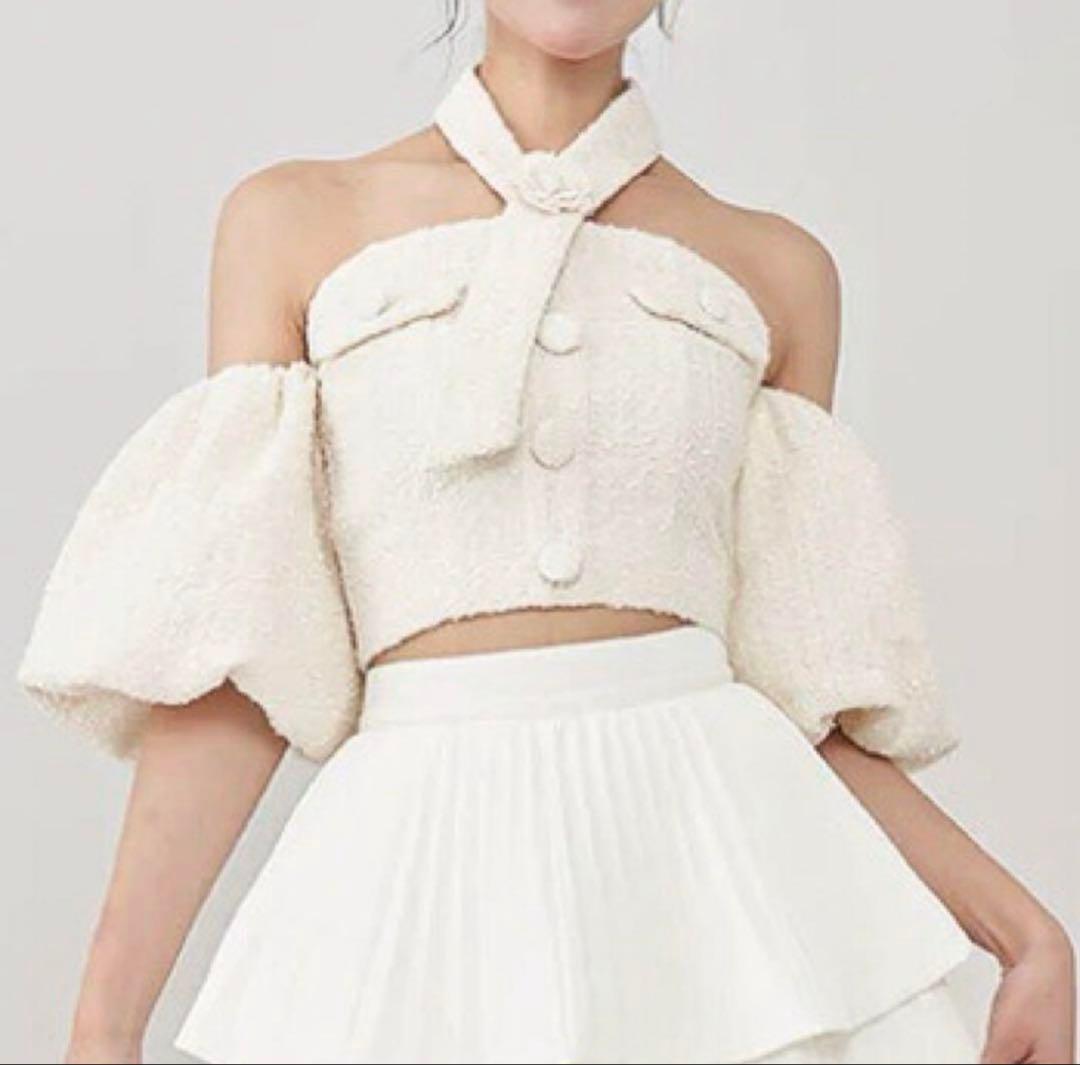 darich ホルターネックツイードトップス　ホワイト