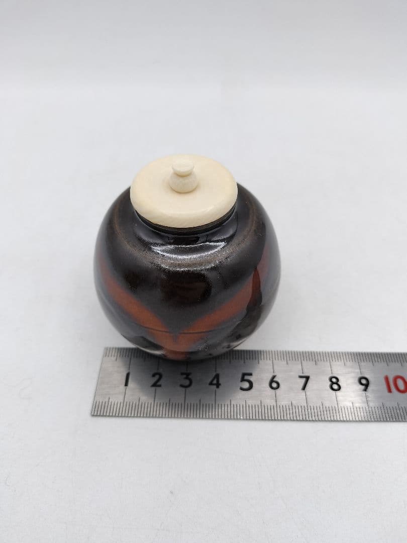 c906【新品・未使用】茶入 大名物漢作 福原茄子写 龍喜窯 木箱 茶道具