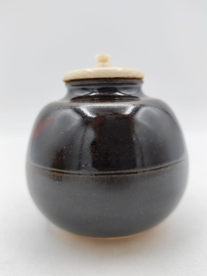 c906【新品・未使用】茶入 大名物漢作 福原茄子写 龍喜窯 木箱 茶道具