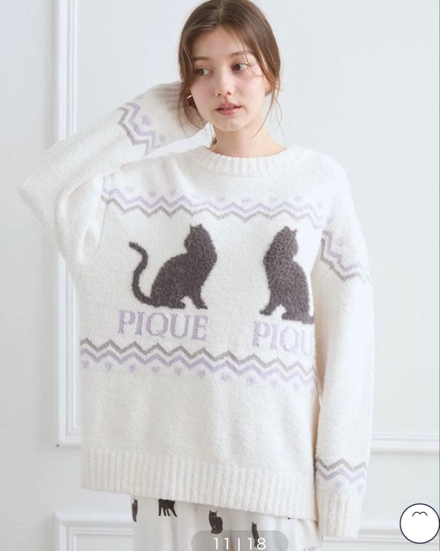ジェラートピケ　CATジャガードプルオーバー　黒猫　ネコ　トップス