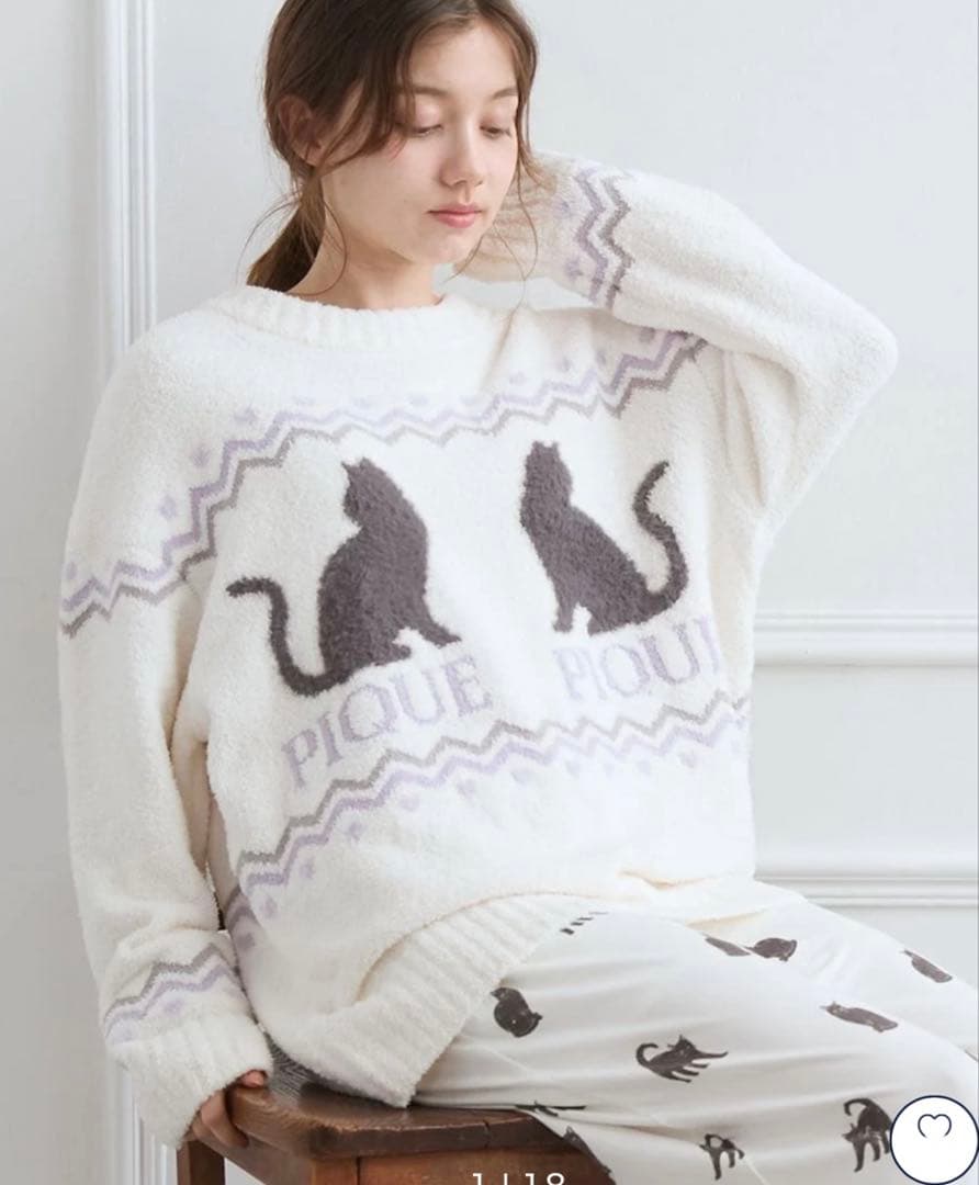 ジェラートピケ　CATジャガードプルオーバー　黒猫　ネコ　トップス