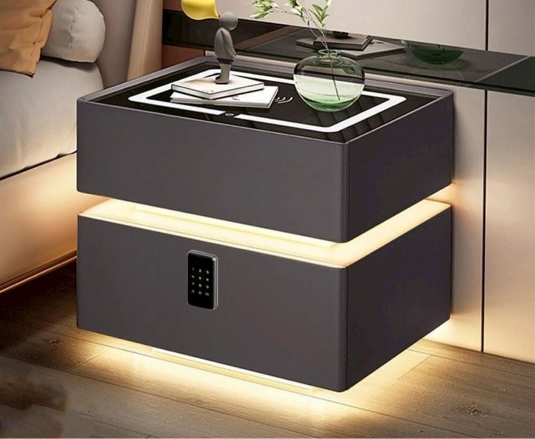 【現在価格4.8万】スマートナイトテーブル ワイヤレス充電・LED グレー 美品