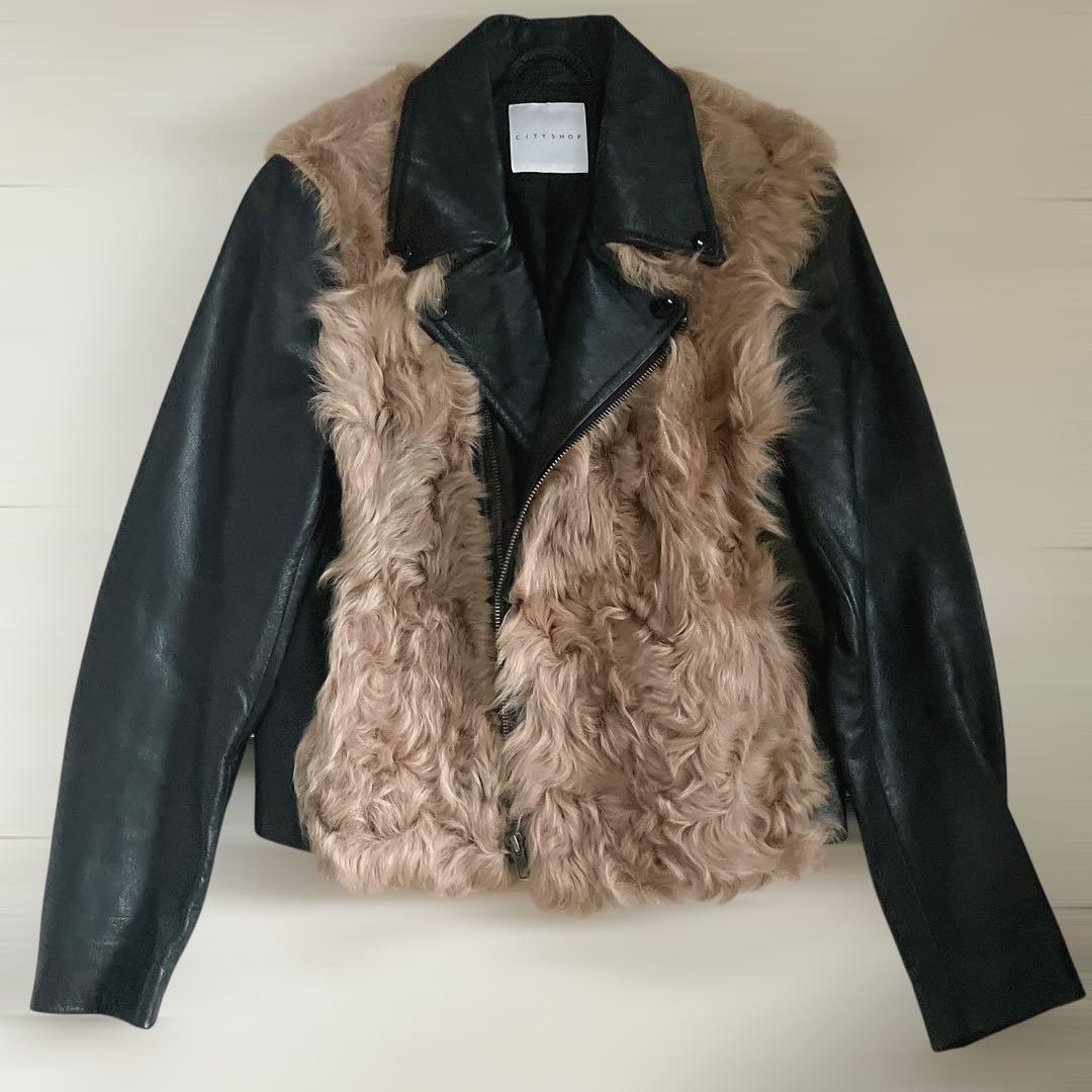 CITY SHOP カウレザー リアルファー ダブルライダースジャケット