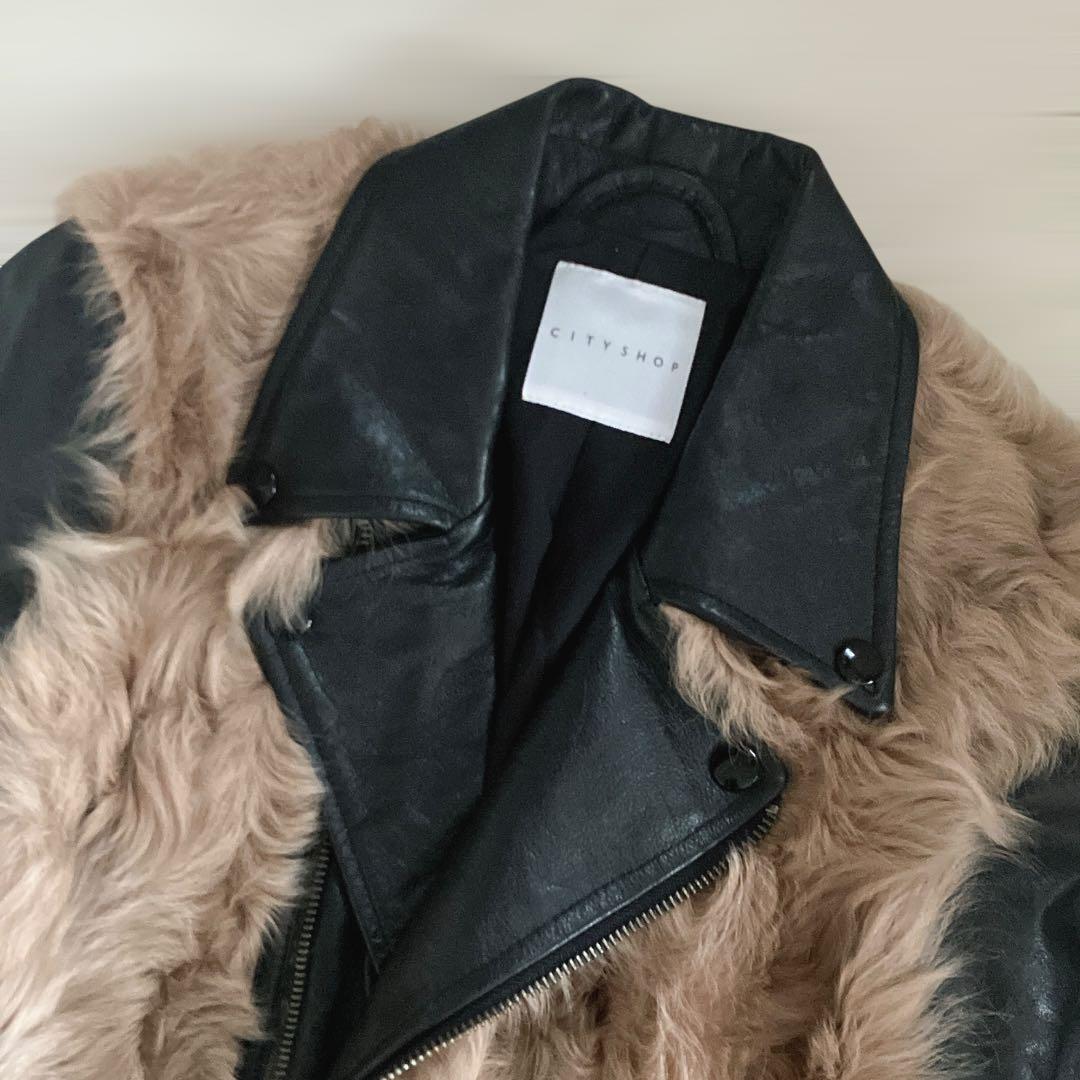 CITY SHOP カウレザー リアルファー ダブルライダースジャケット