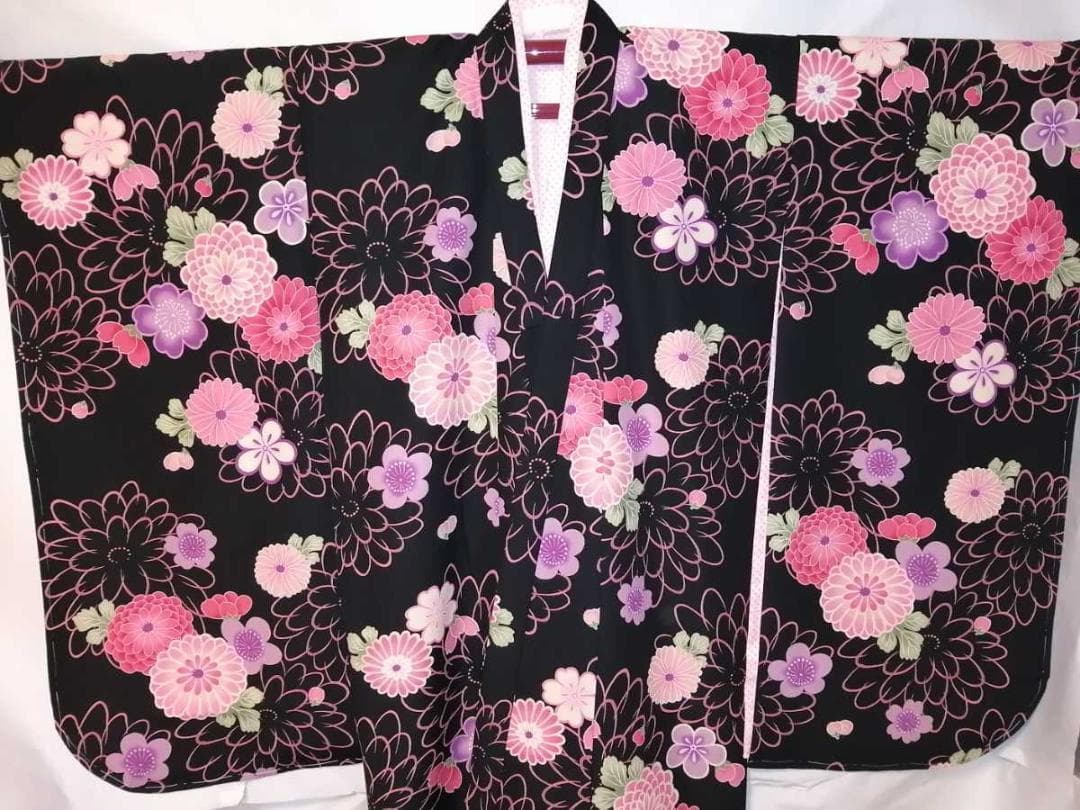 ★未使用品★古今ジュニア 七五三 7歳着物 黒地 桜菊柄 長襦袢付 ⑦-9