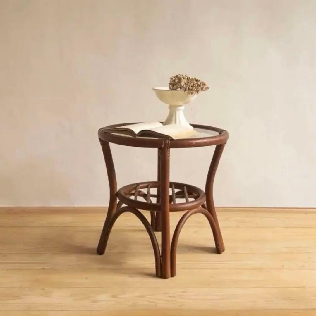 ラタン　サイドテーブル　ガラステーブル　古道具　古家具　ビンテージ　アンティーク