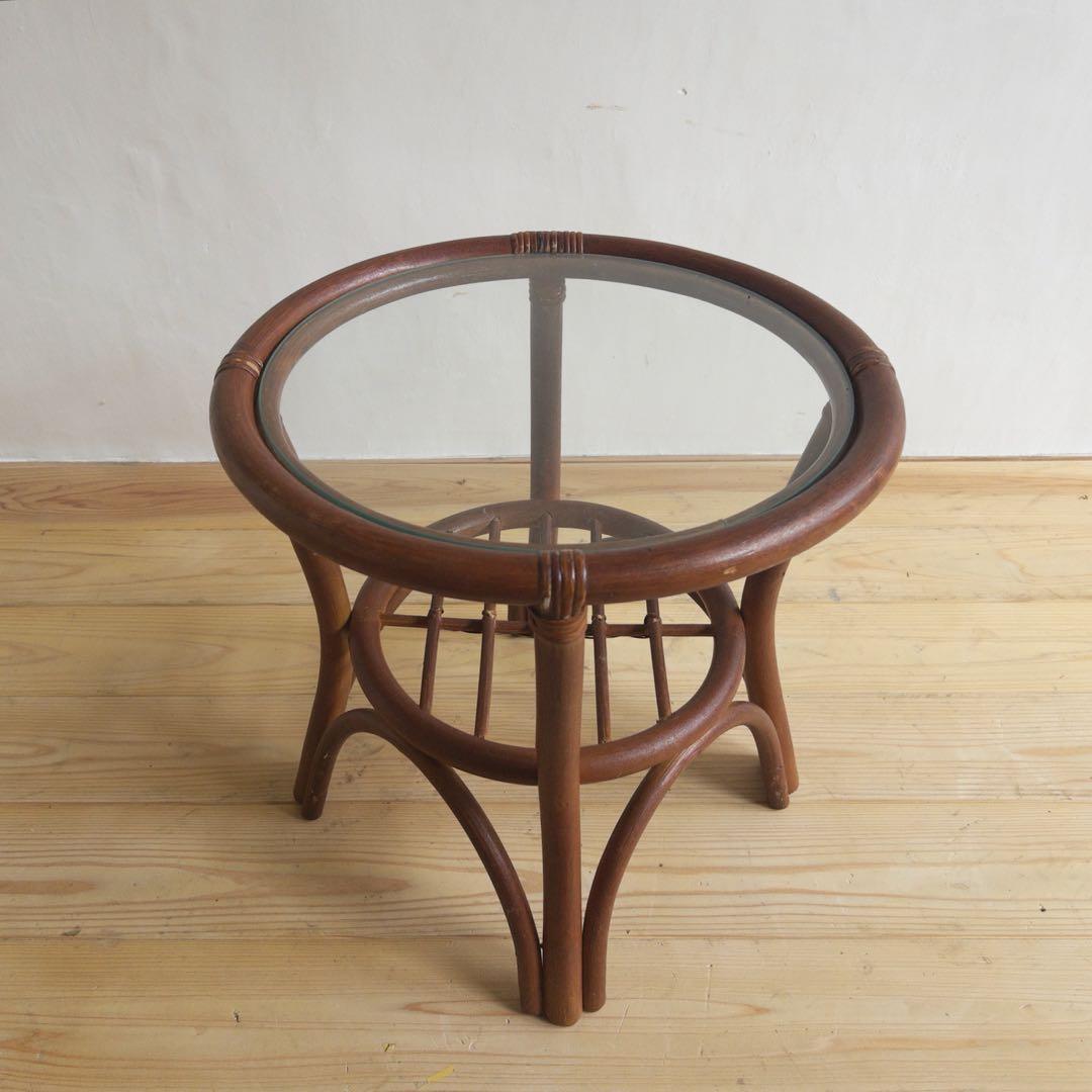 ラタン　サイドテーブル　ガラステーブル　古道具　古家具　ビンテージ　アンティーク
