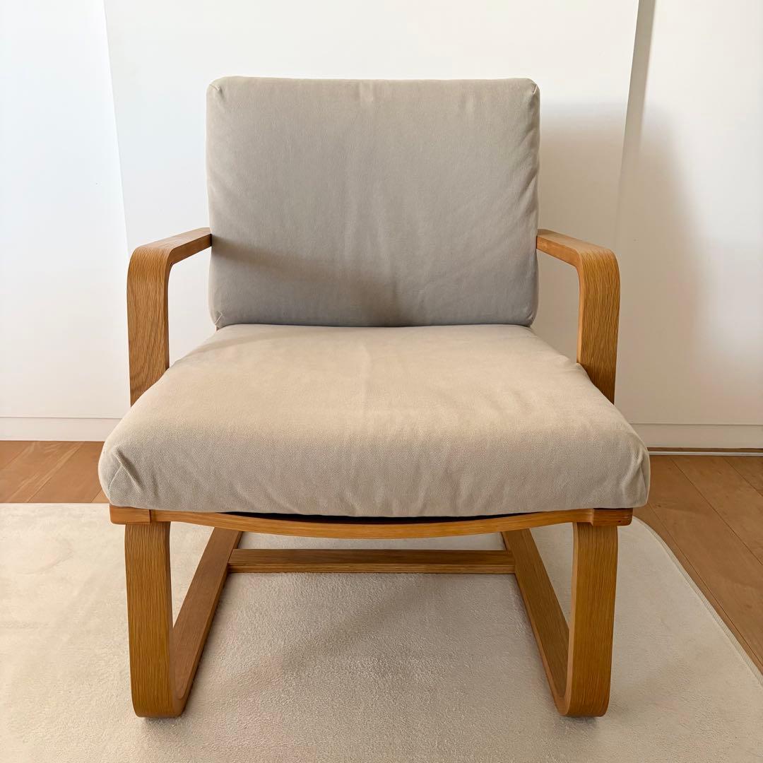 【美品】無印良品リビングでもダイニングでもつかえるソファチェア・オーク材