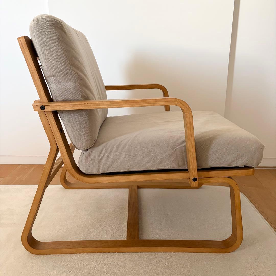 【美品】無印良品リビングでもダイニングでもつかえるソファチェア・オーク材