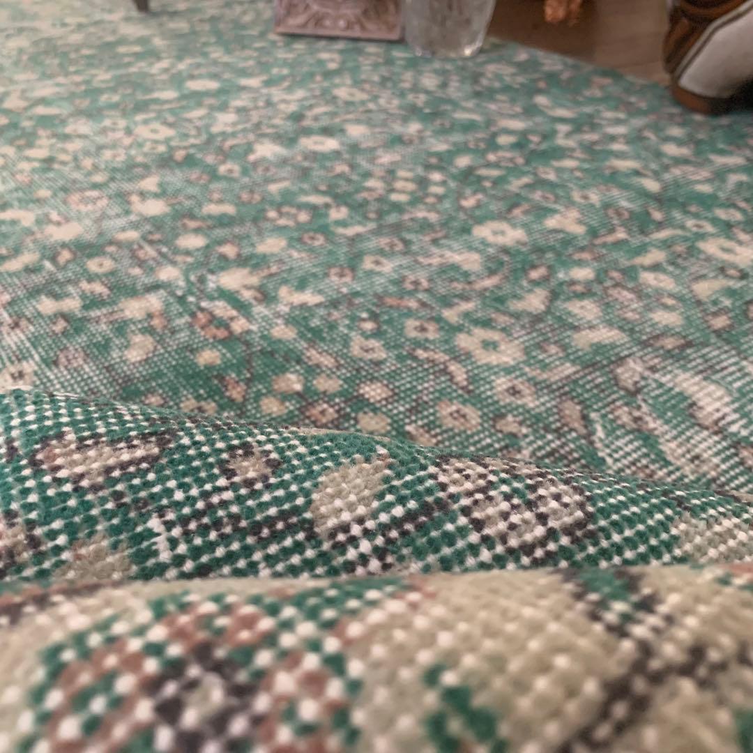 ピーコックグリーン　小花　ボタニカル 215×112 トルコヴィンテージラグ