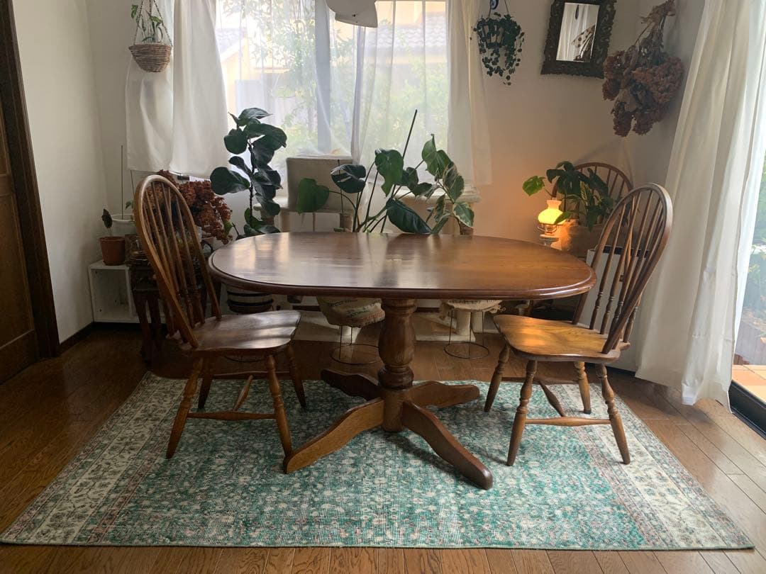 ピーコックグリーン　小花　ボタニカル 215×112 トルコヴィンテージラグ