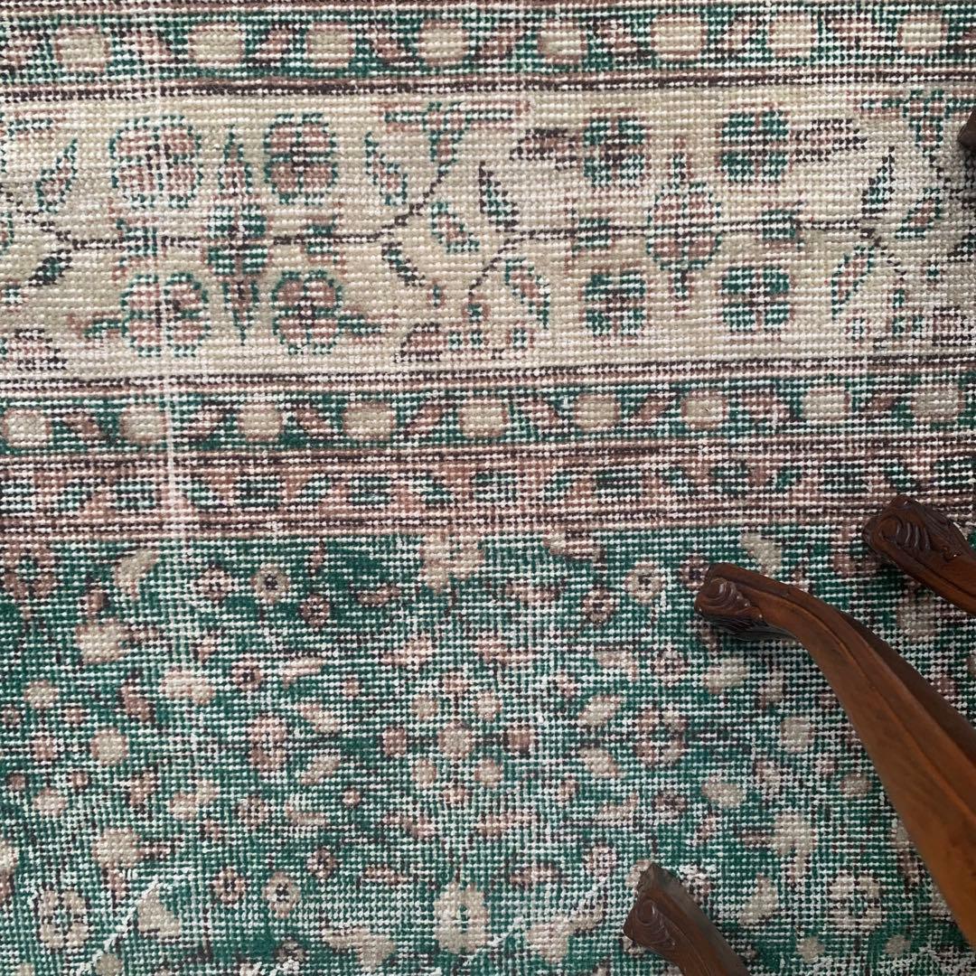 ピーコックグリーン　小花　ボタニカル 215×112 トルコヴィンテージラグ