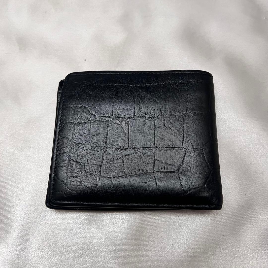 ◇美品◇サンローラン　クロコ型押し　バイフォールドウォレット　YSLロゴ　黒
