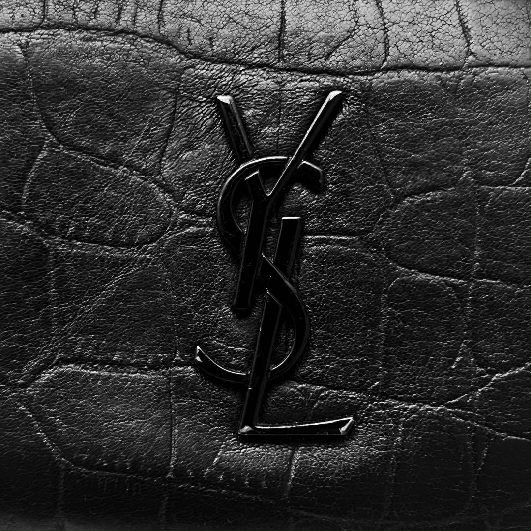 ◇美品◇サンローラン　クロコ型押し　バイフォールドウォレット　YSLロゴ　黒