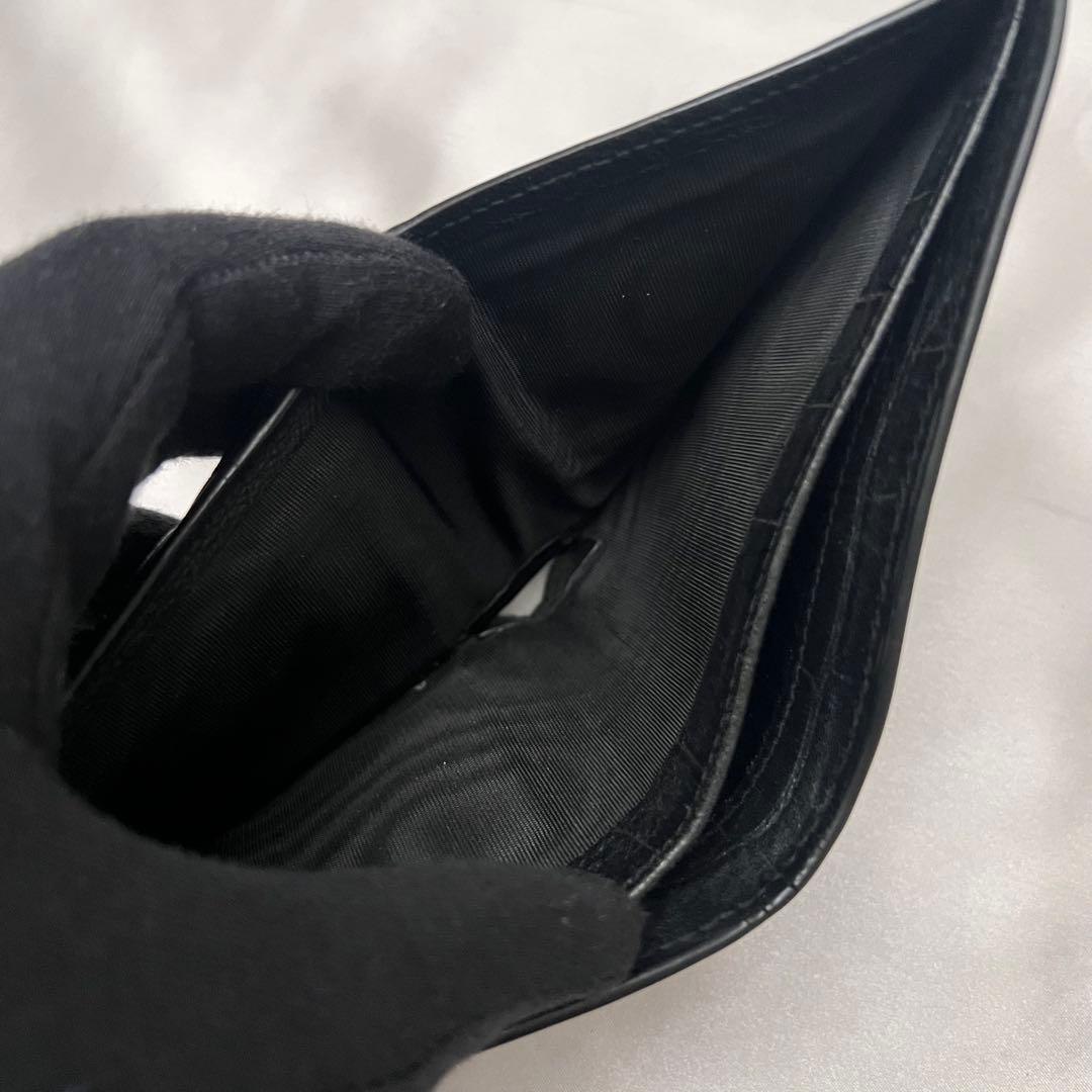 ◇美品◇サンローラン　クロコ型押し　バイフォールドウォレット　YSLロゴ　黒