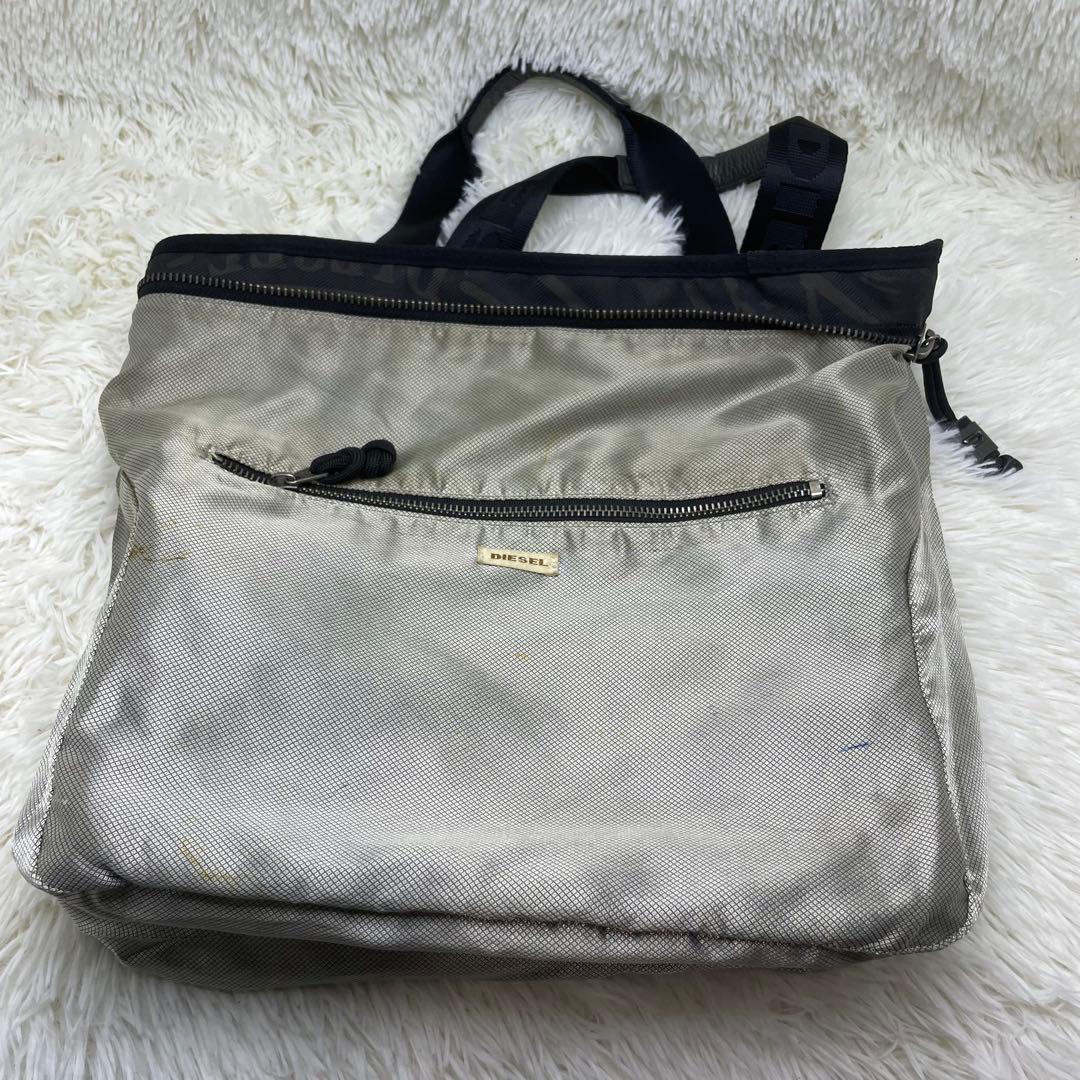 DIESEL ディーゼル トートバッグ A4収納可 ロゴストラップ ナイロン 黒