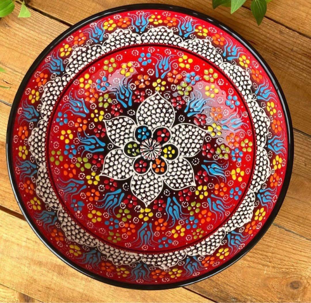 31.5cm☆新品☆【トルコ】陶器 特大サイズ ボウル ＊ 赤 ＊キュタフヤ＊