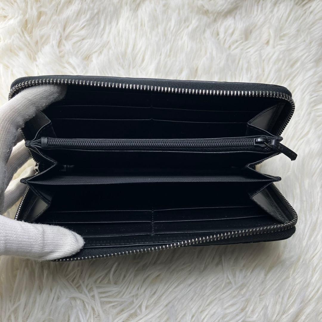 たく様⭐︎グッチ　長財布　ラウンドファスナー　GG柄　シマ　レザー　ブラック　黒