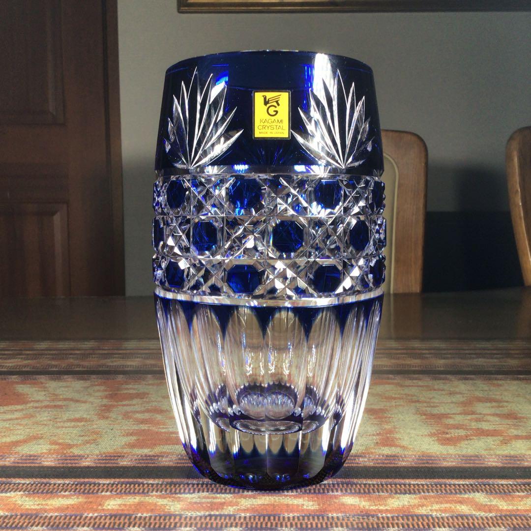 『メルうー特価』　江戸切子　カガミクリスタル 『笹っ葉に八角籠目紋』　花瓶
