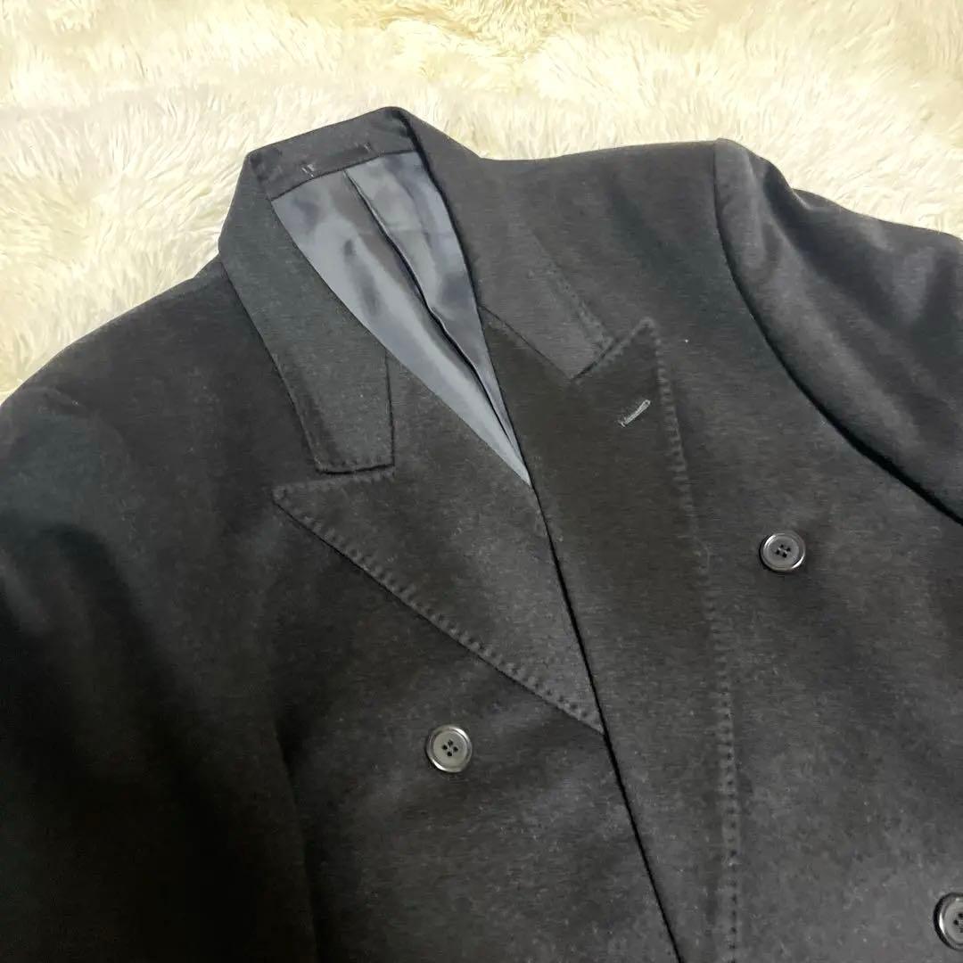 極上✨カシミヤ100% ダブルチェスターコート 黒 XL 115cm 超ロング丈