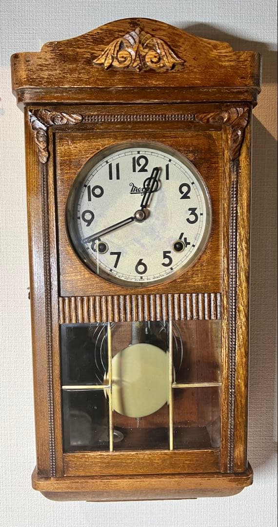 Meiji明治振り子時計ゼンマイ掛け時計古時計柱時計ボンボン時計　稼働品