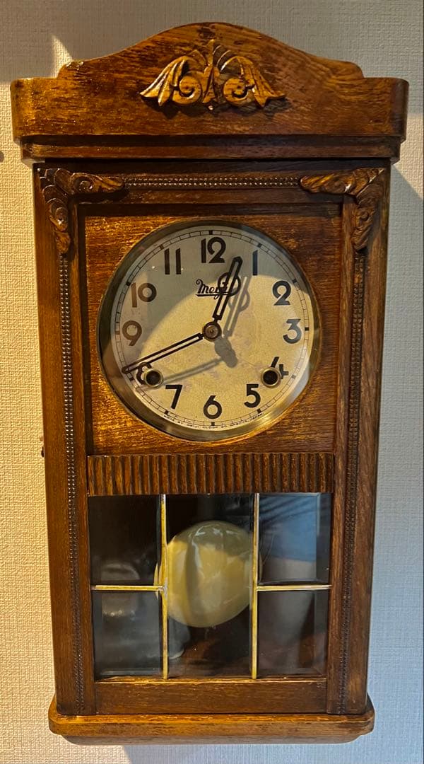 Meiji明治振り子時計ゼンマイ掛け時計古時計柱時計ボンボン時計　稼働品