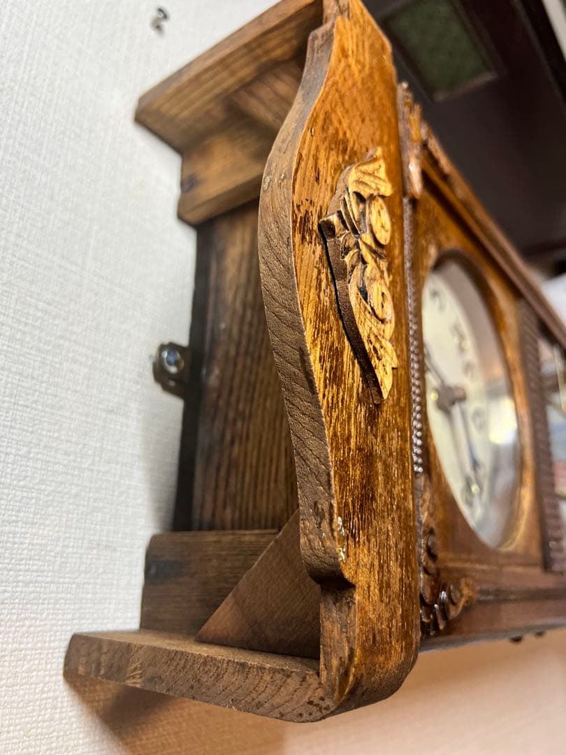 Meiji明治振り子時計ゼンマイ掛け時計古時計柱時計ボンボン時計　稼働品