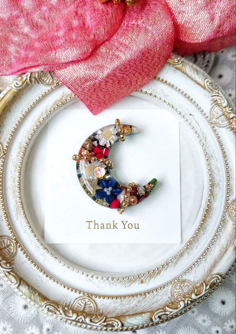 レジン　猫　ドライフラワー　ヘアゴム　ブローチ　ポニーフック　No.385