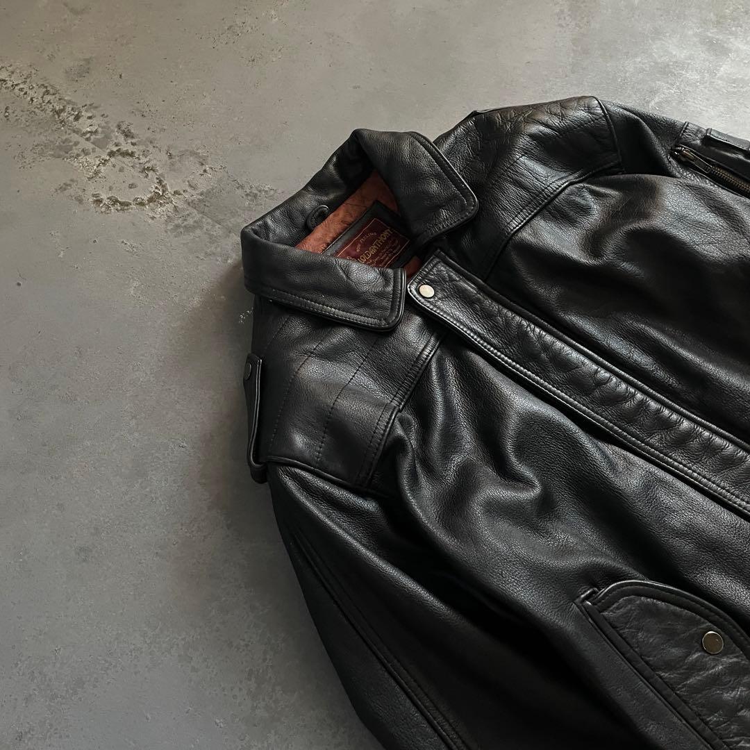 type battle ”牛革“ 黒“ heavy “bomber jacket