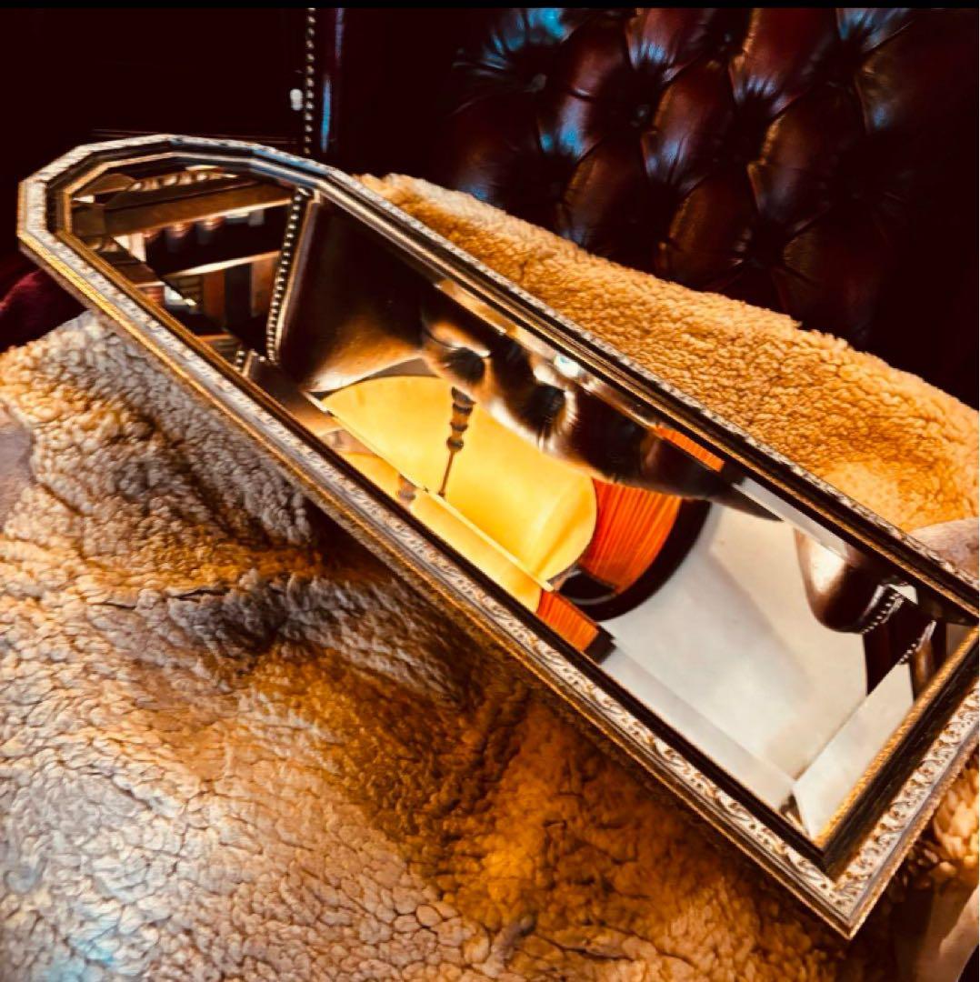 湯布院アンティーク イタリアウォールミラー八角形 凸ガラス 金彩装飾 ロココ姿鏡