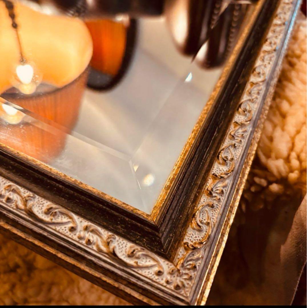 湯布院アンティーク イタリアウォールミラー八角形 凸ガラス 金彩装飾 ロココ姿鏡