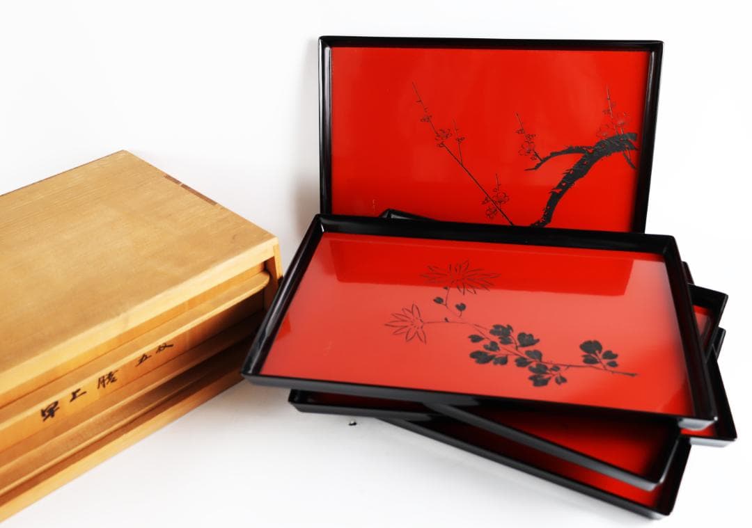 茶道具 輪島塗 古今菁峰 図替わり 盆 卓上膳 彫銘有