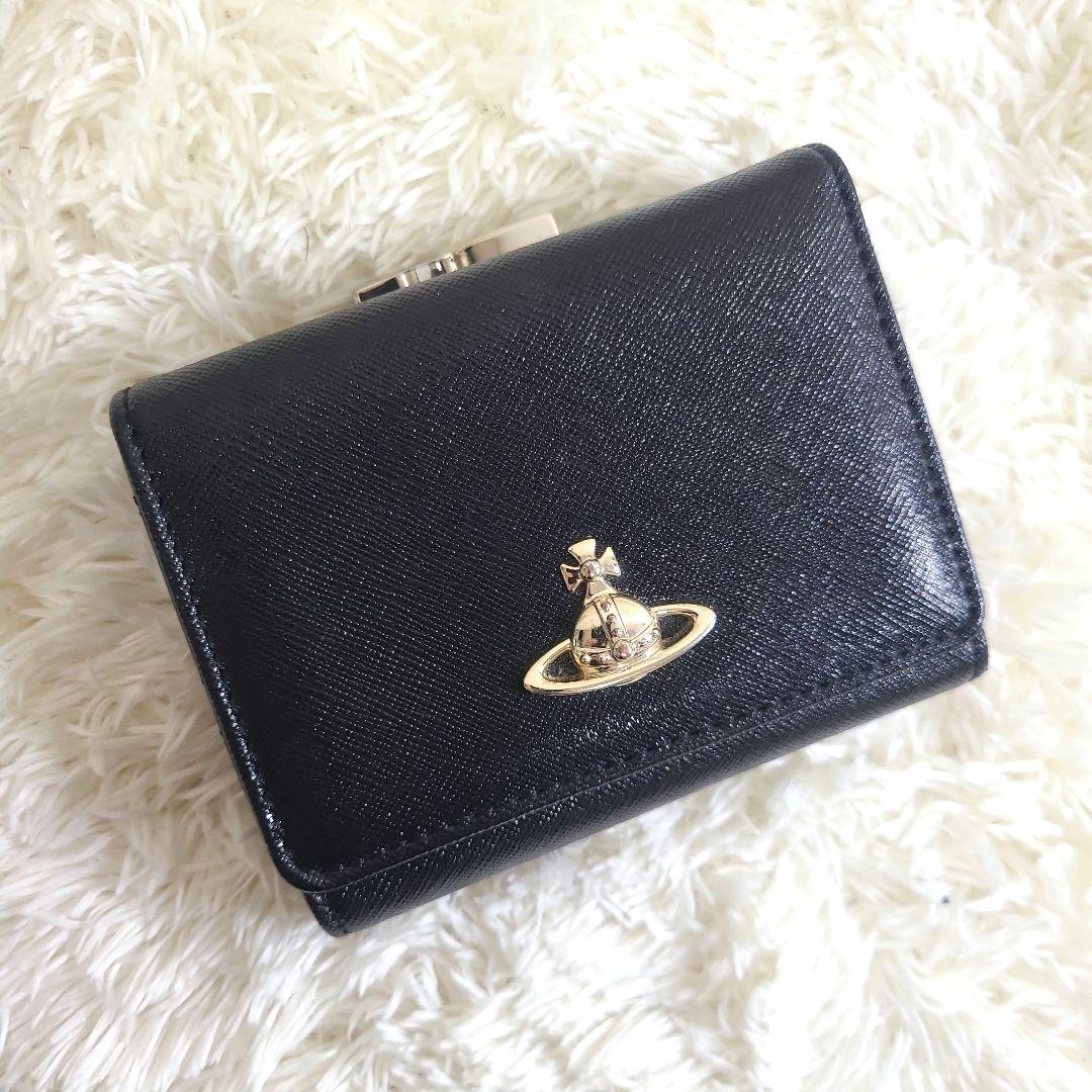 ヴィヴィアンウエストウッド 三つ折り財布 がま口 レザー オーブ ブラック