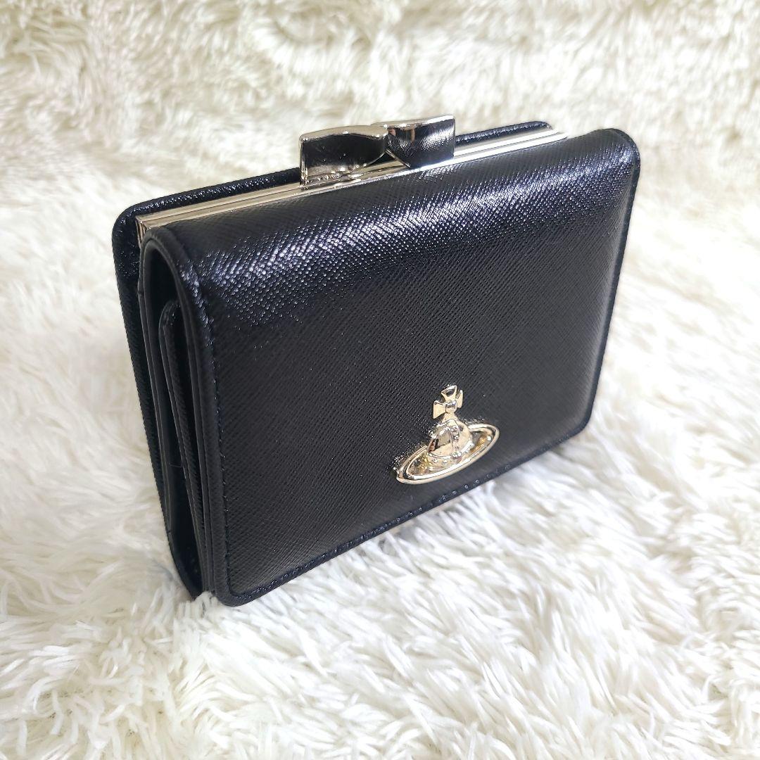 ヴィヴィアンウエストウッド 三つ折り財布 がま口 レザー オーブ ブラック