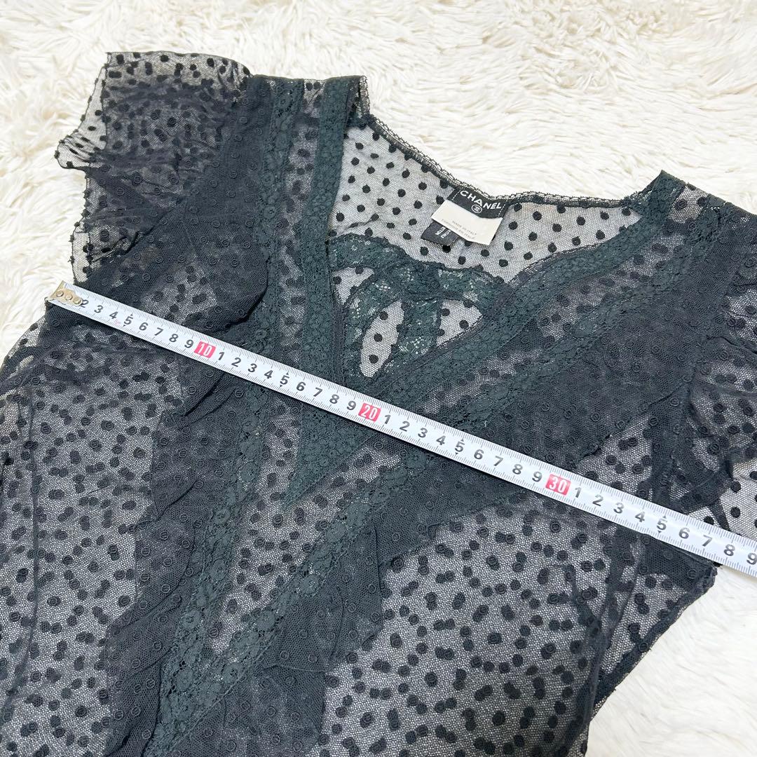 【美品】CHANEL シャネル ココマーク レース ブラウス 半袖 34