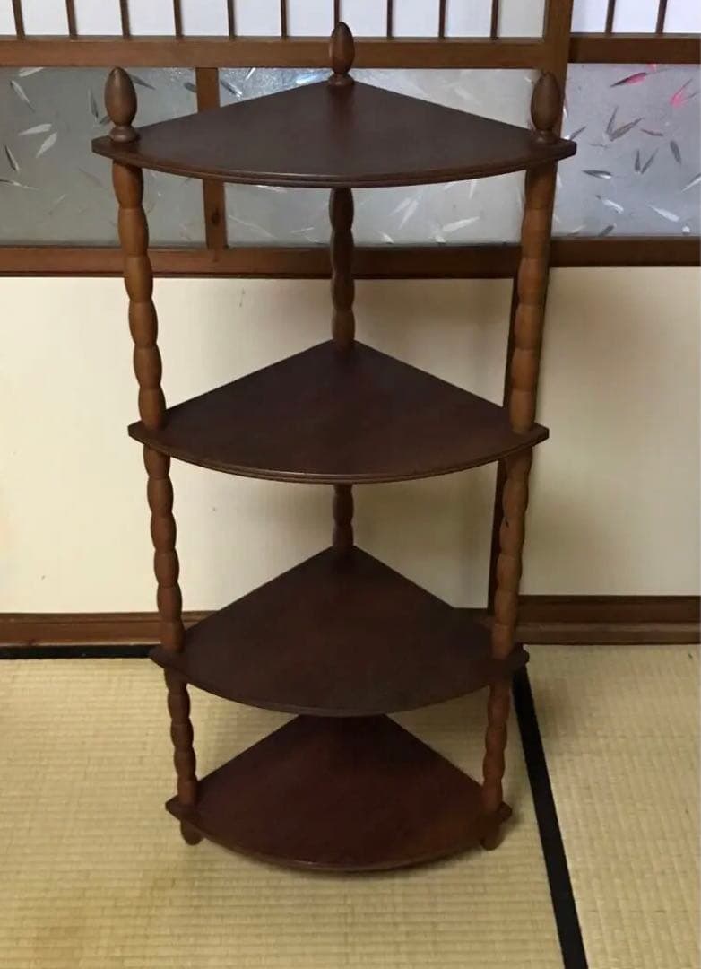 昭和レトロ　木製　4段　三角 コーナーラック　飾り棚