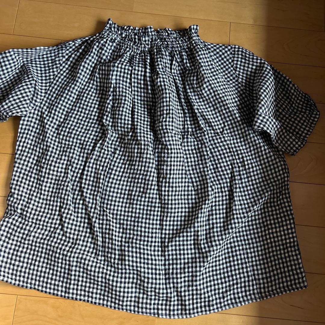 nest Robe 半袖シャツ F 黒と白のギンガムチェック