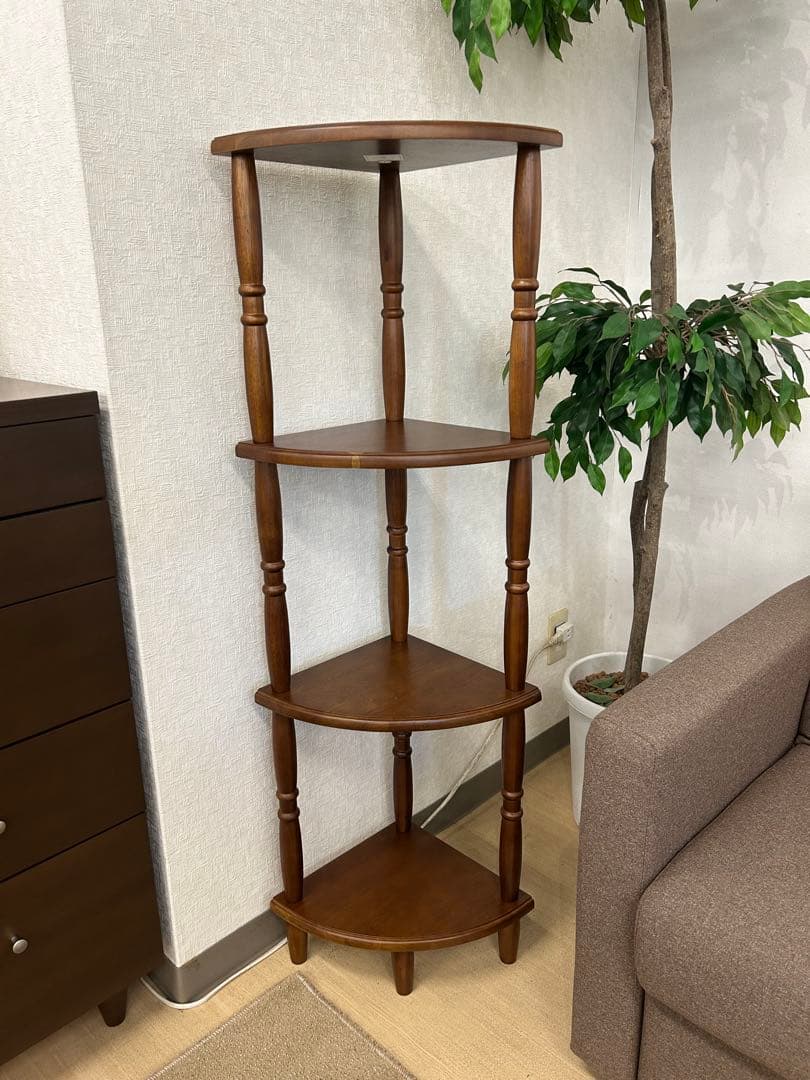 新品☆コーナーラック 昭和レトロ 4段 木製ラック オープンラック 飾棚 鉢置き
