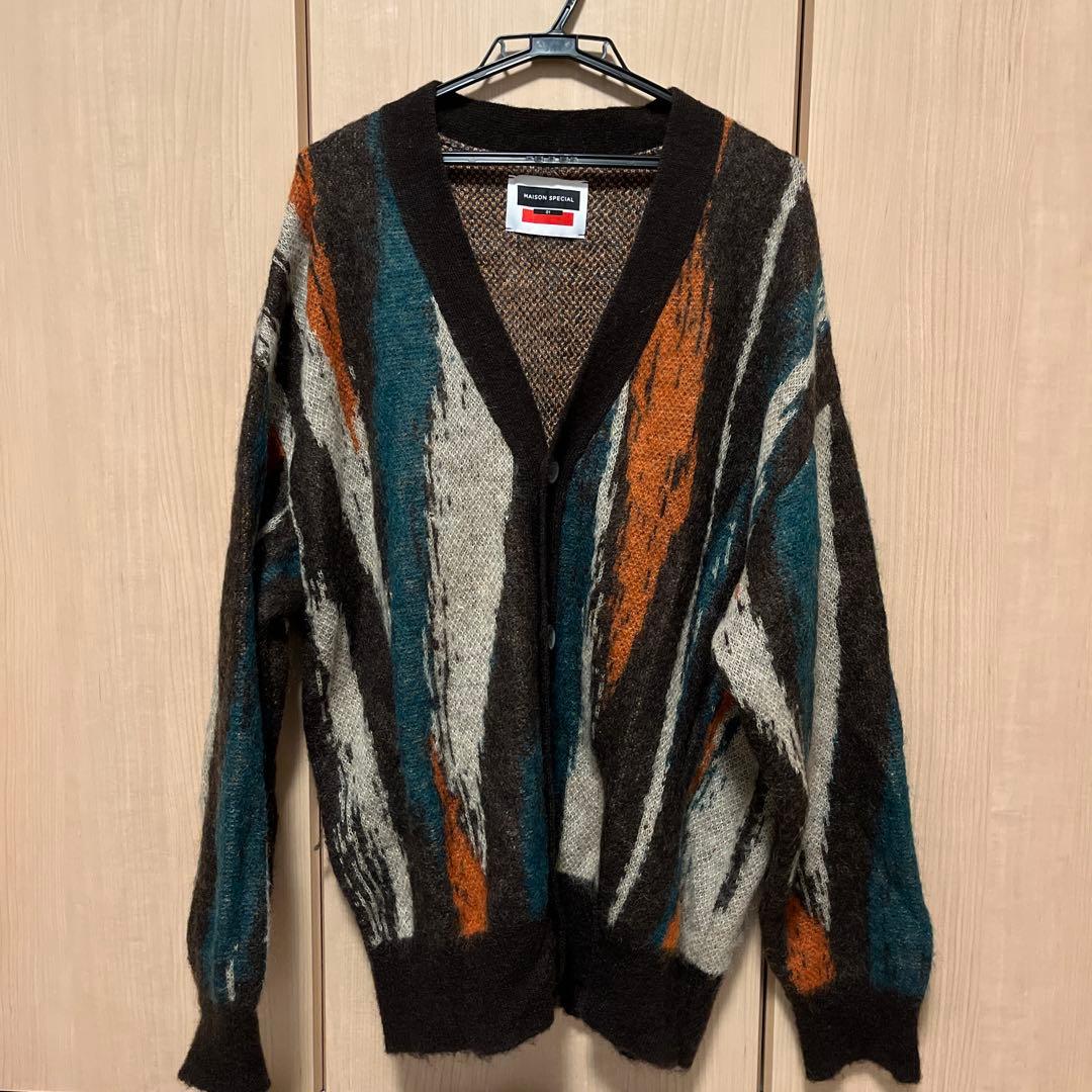 【特価】ランダムストライププライムオーバーモヘヤニットカーディガン