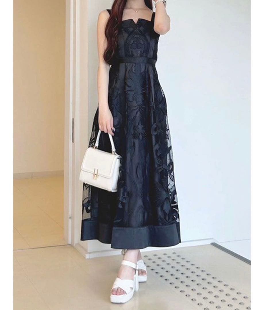 カットワークレースキャミワンピース ブラック