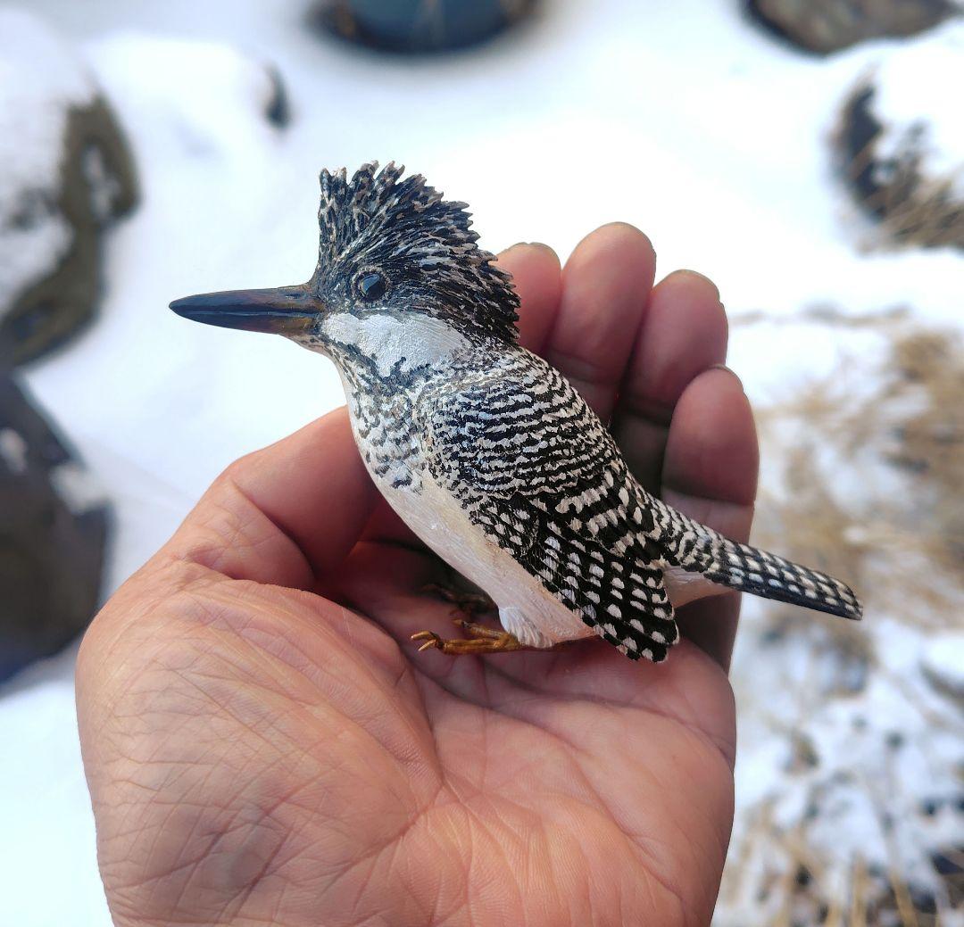 小さなバードカービング ヤマセミ 野鳥 木彫り 置物