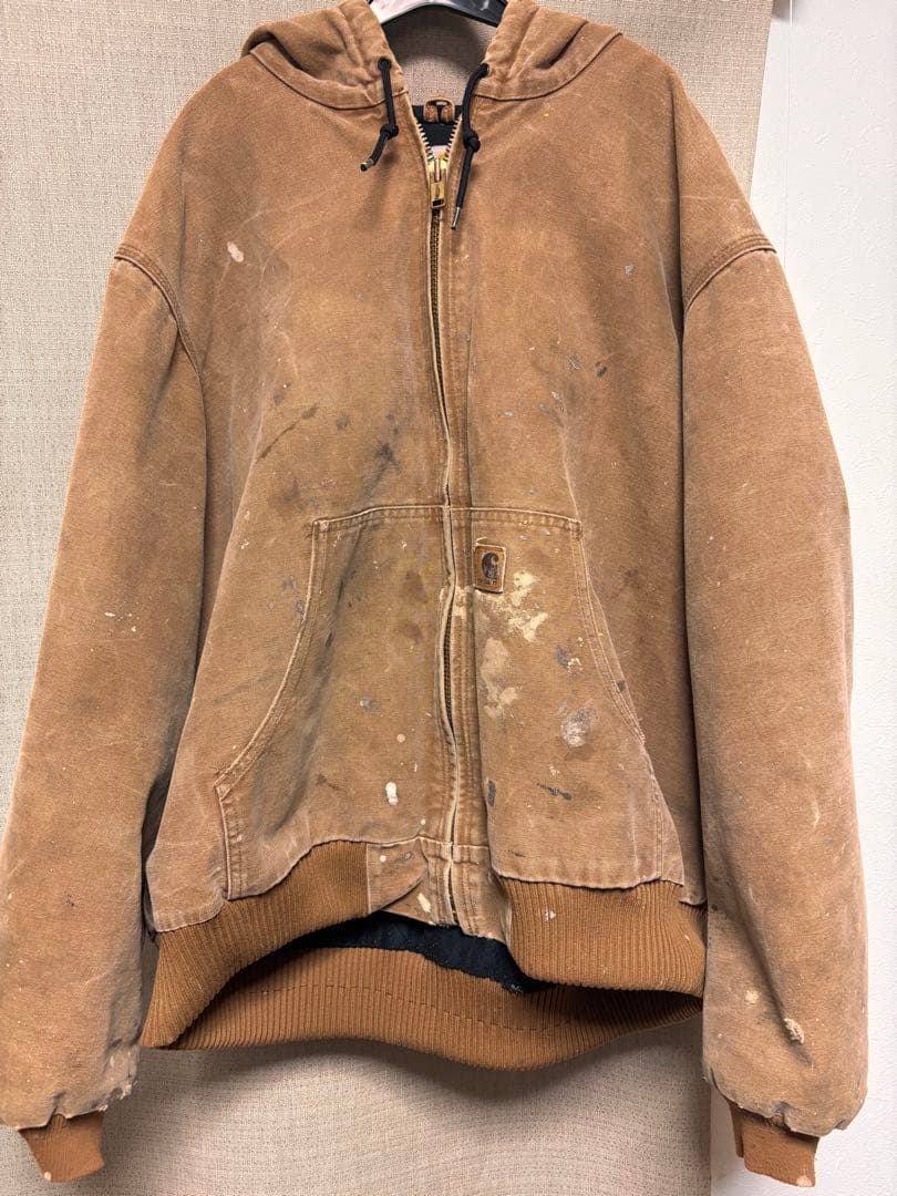 vintage carharttアクティブジャケットベージュ ペイント雰囲気