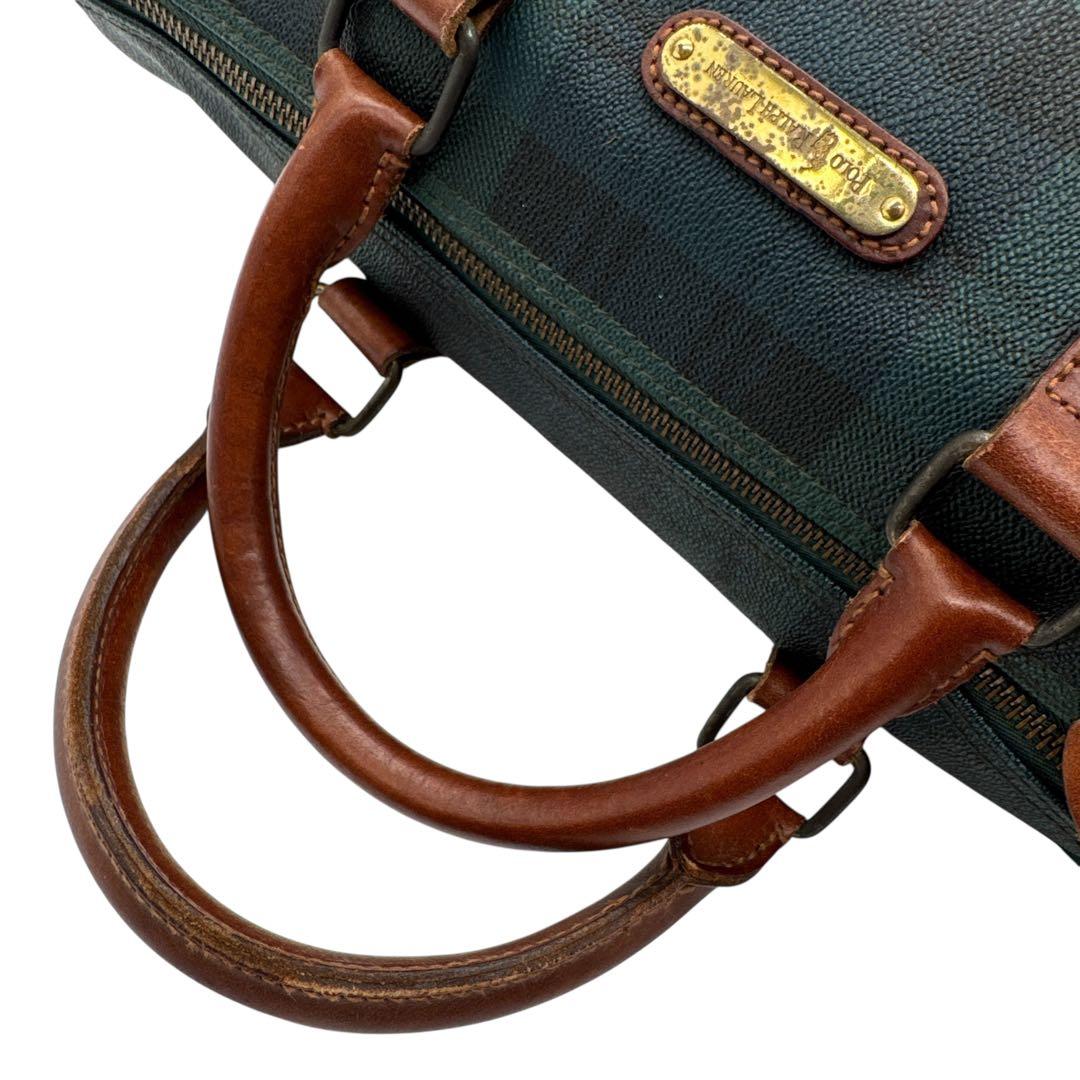 美品 ポロラルフローレン ミニボストン バッグ グリーン チェック柄