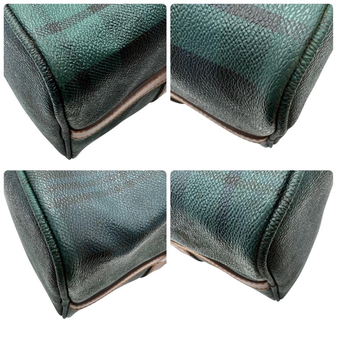 美品 ポロラルフローレン ミニボストン バッグ グリーン チェック柄