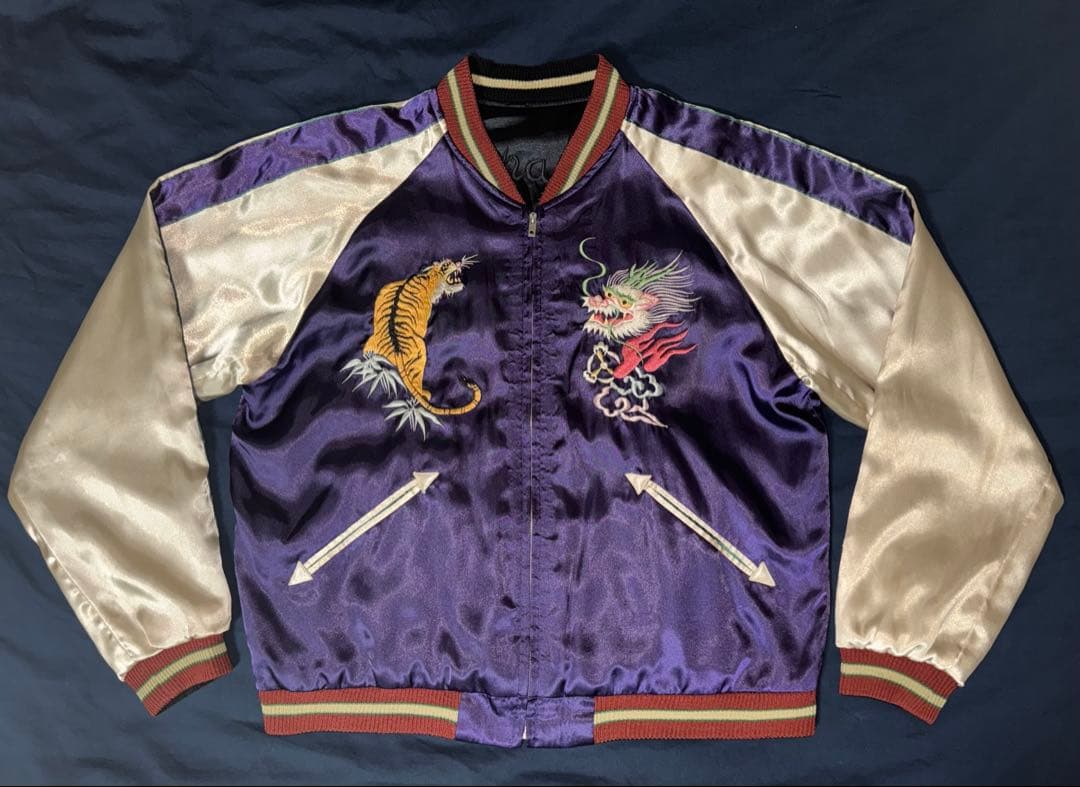 ★希少美品！テーラー東洋 リバーシブルスカジャン 鷲虎龍 ブラック/パープル L