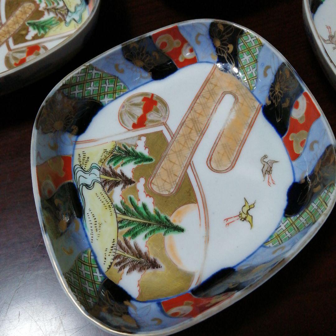 伊万里　金彩錦菱形皿　5枚　16.8cm　明治〜大正期