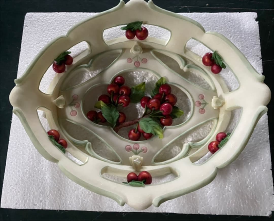 さくらんぼ 陶器 皿 チェリー プレート フルーツ 飾り皿 ロココ 姫 メルヘン