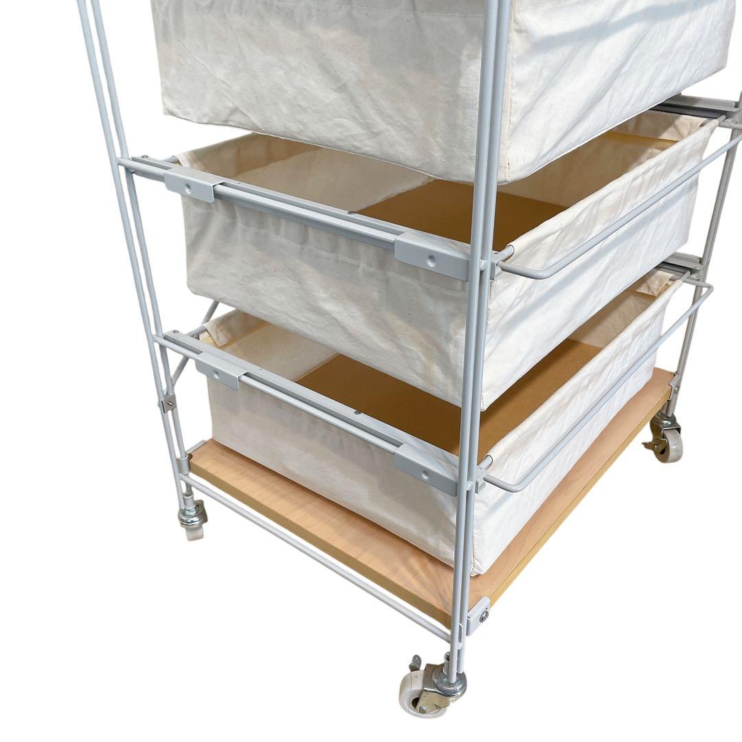 無印良品　スチールユニットシェルフ　4段帆布バスケット　木製天板　MUJI