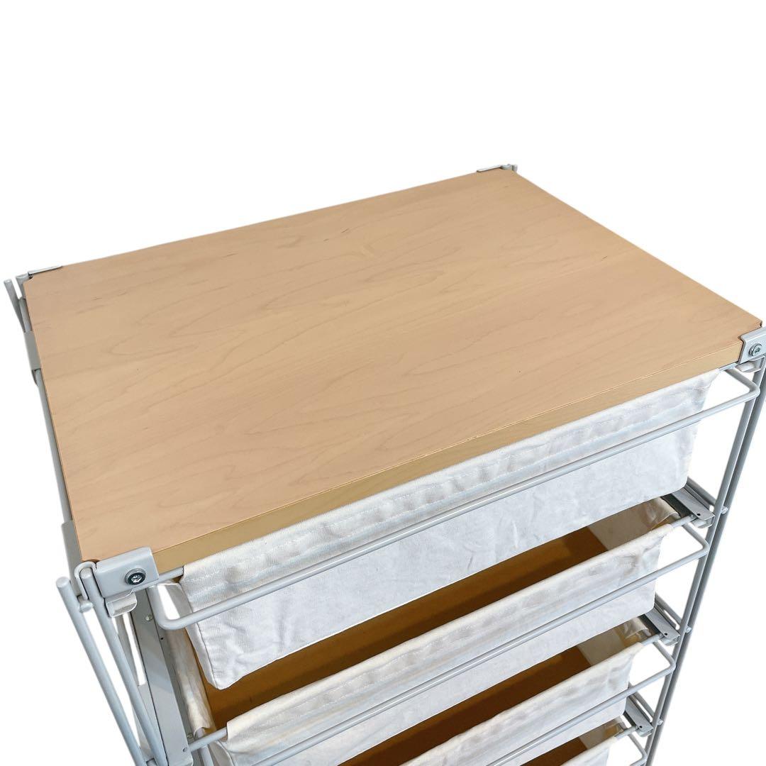 無印良品　スチールユニットシェルフ　4段帆布バスケット　木製天板　MUJI